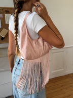 Sac upcyclé satiné rose clair et franges