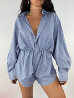 Combinaison upcyclée vichy bleu