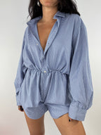 Combinaison upcyclée vichy bleu