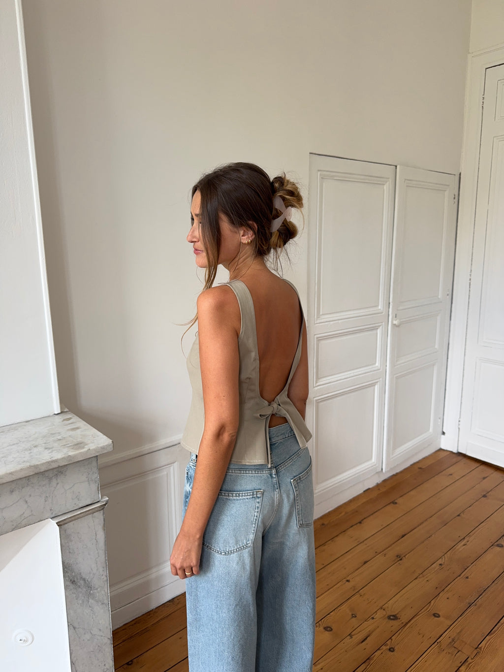 Top dos nu upcyclé kaki - S