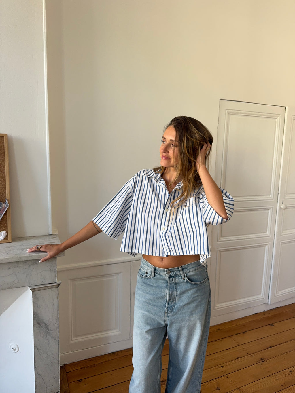 Chemisette upcyclée dos nu rayée - S/M
