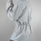 Combinaison upcyclée blanche à rayures bleu chiné