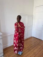 Veste longue upcyclée satinée rouge - M