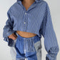 Ensemble upcyclé bleu à rayures et patchwork