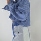 Ensemble upcyclé bleu à rayures et patchwork