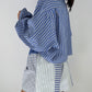 Ensemble upcyclé bleu à rayures et patchwork