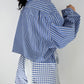 Ensemble upcyclé bleu à rayures et patchwork