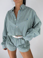 Ensemble upcyclé à carreaux verts et bleus