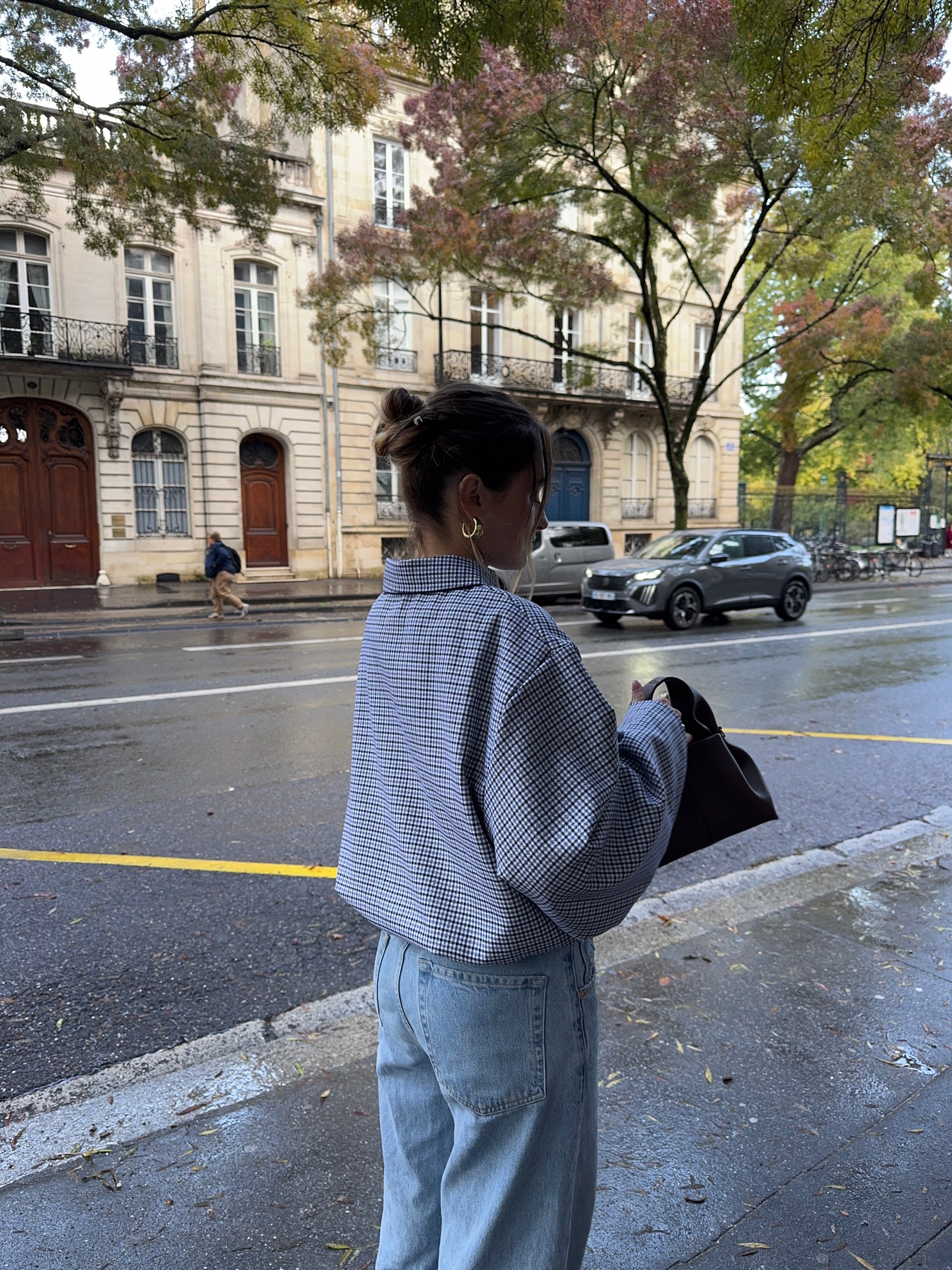 Bomber laine fine à carreaux