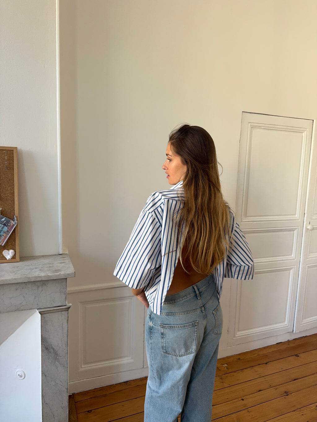 Chemisette upcyclée dos nu rayée - S/M