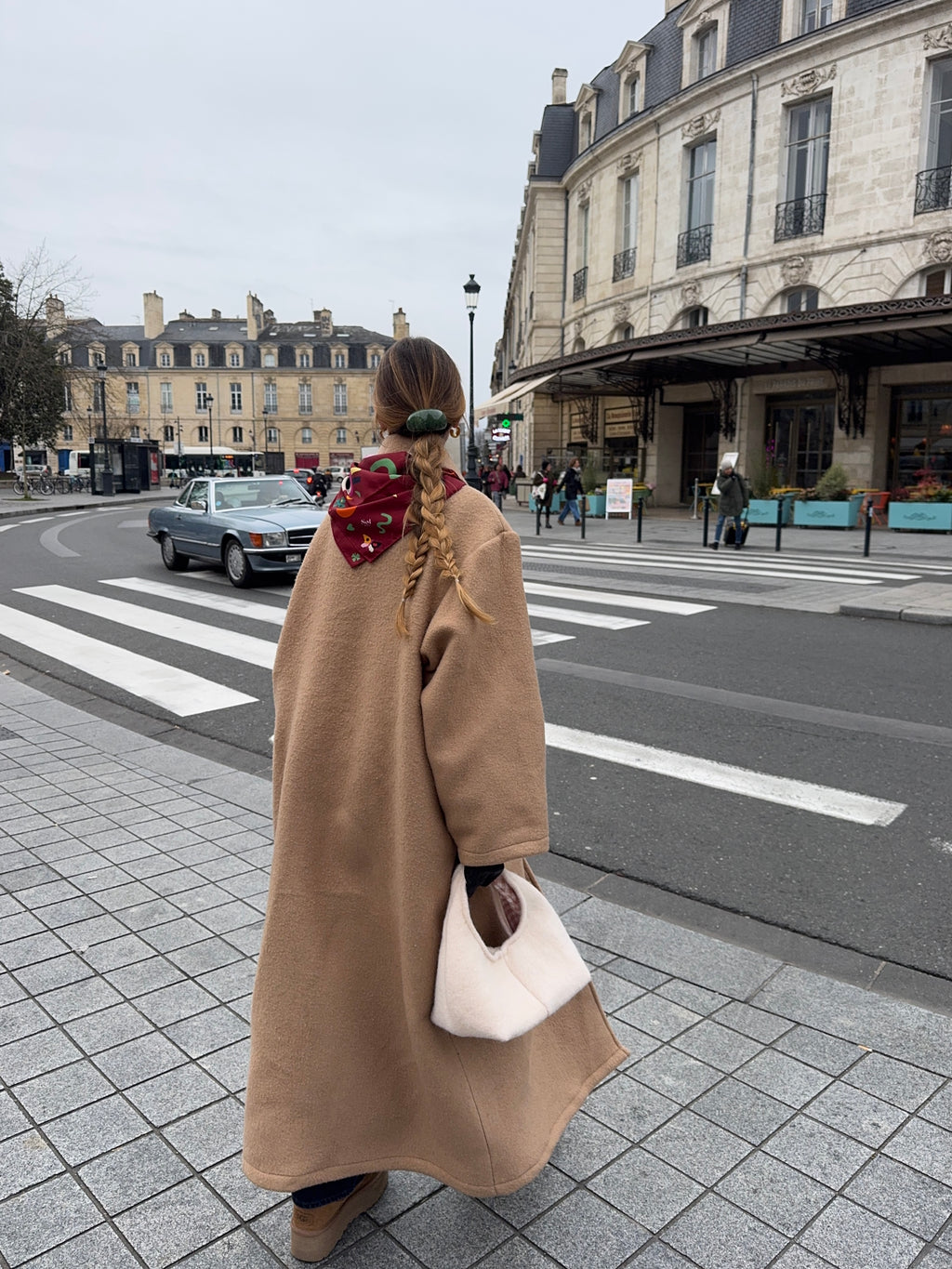 Sac upcyclé laine beige vintage - petit