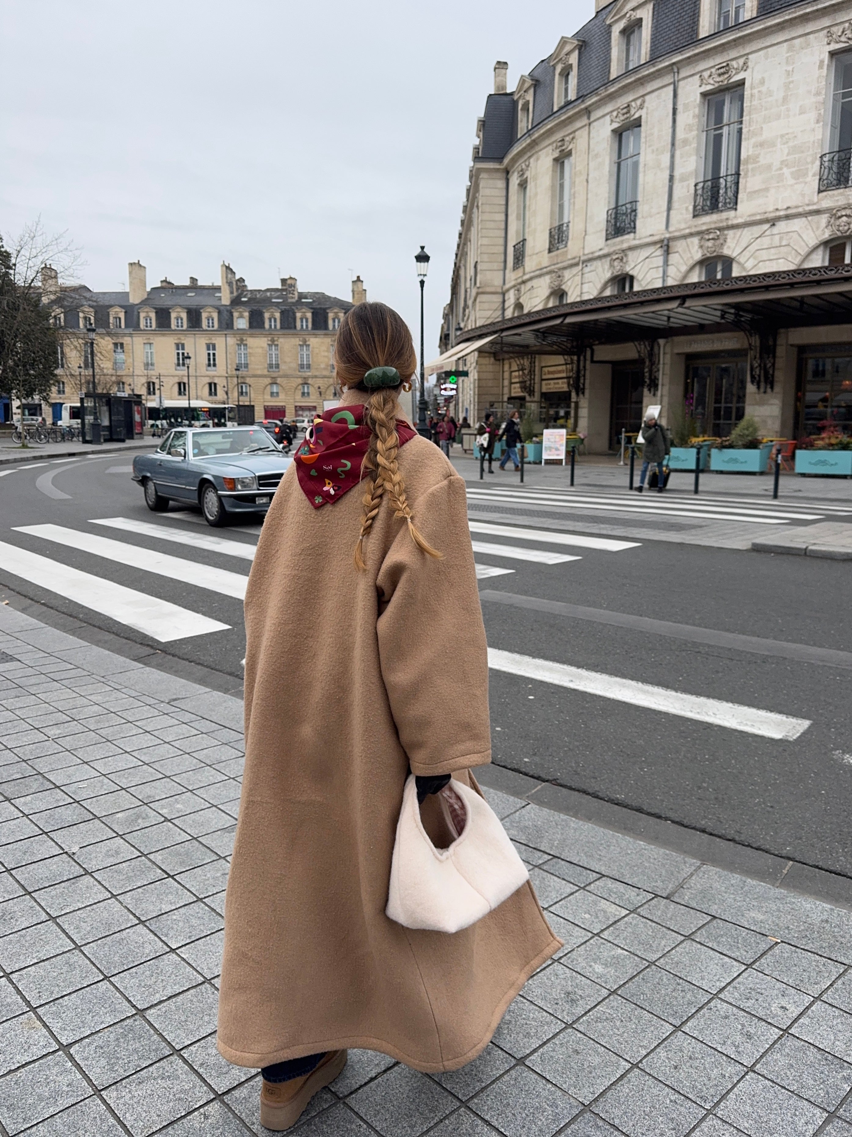 Sac upcyclé laine beige vintage - petit