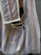 Sac upcyclé nœud beige à rayures