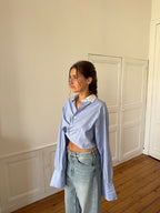 Chemise upcyclée dos nu bleu chiné - S/M
