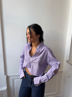 Chemise upcyclée dos nu vichy violet