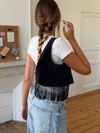 Sac upcyclé denim noir et perles