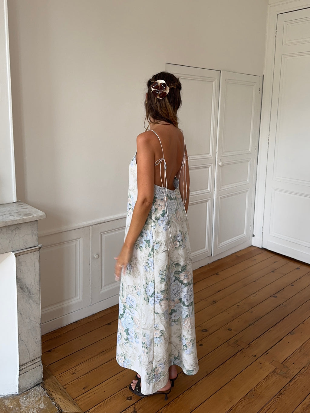 Robe dos nu longue upcyclée à fleurs