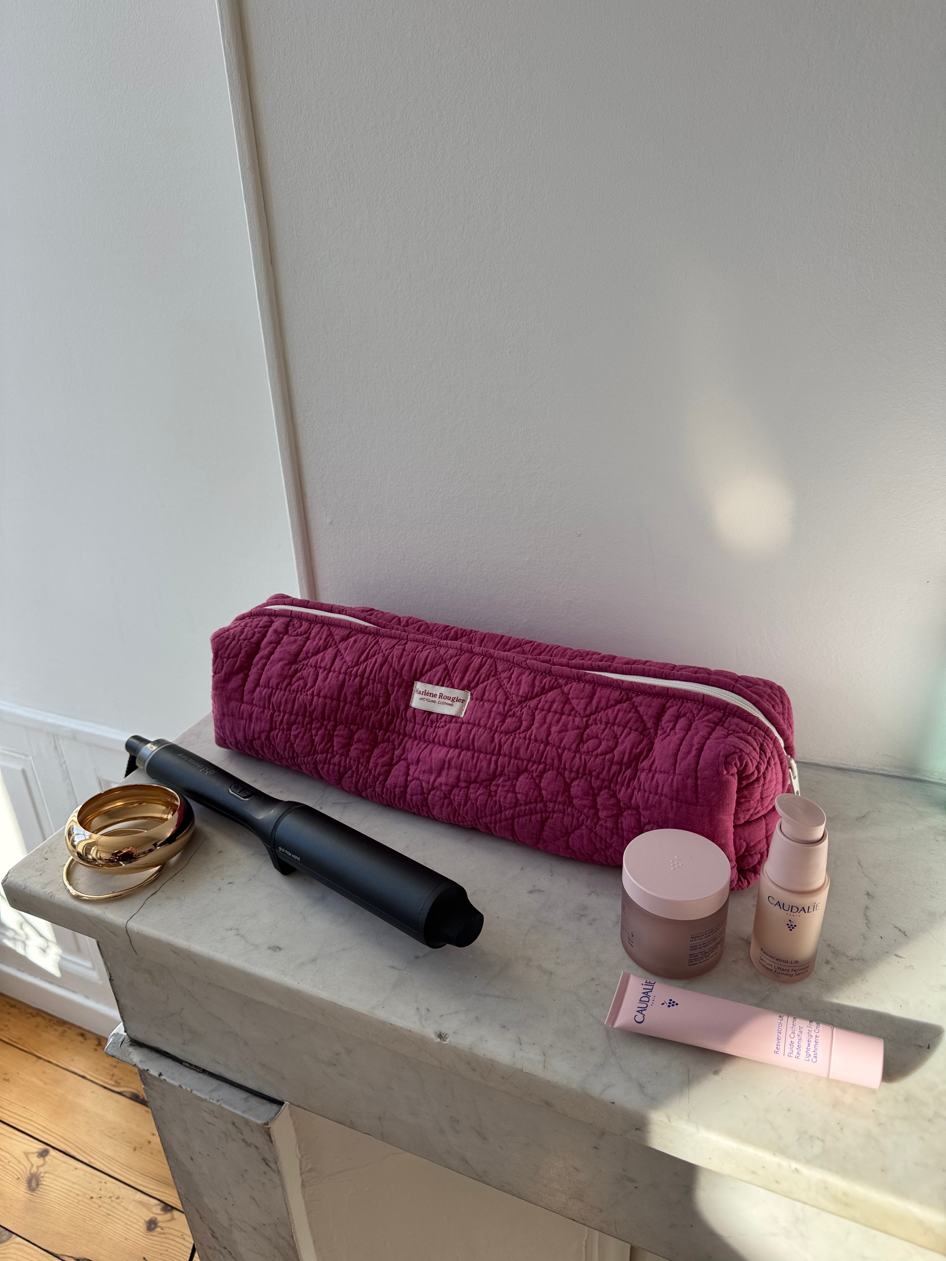 Trousse upcyclée matelassée framboise