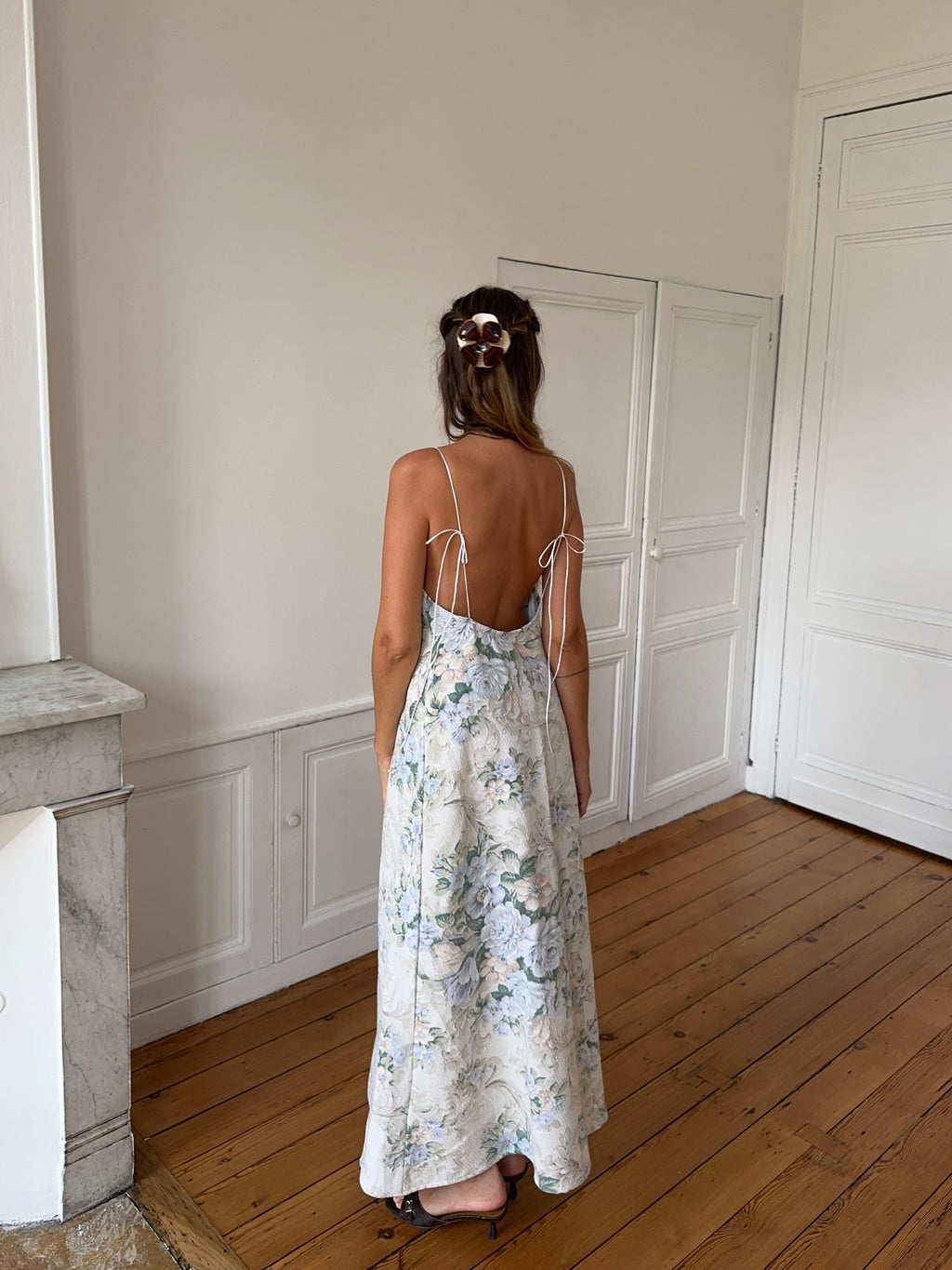 Robe dos nu longue upcyclée à fleurs