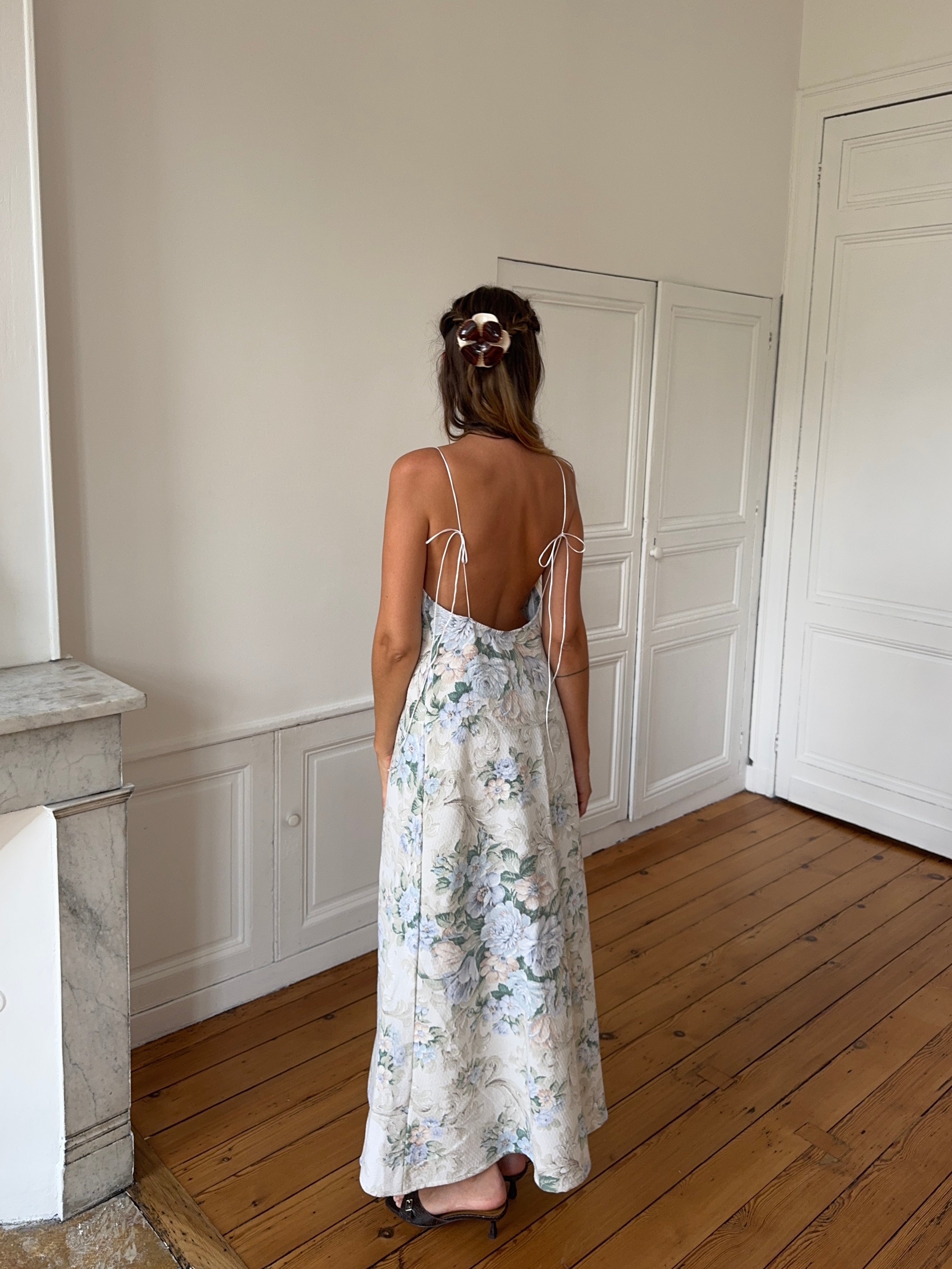 Robe dos nu longue upcyclée à fleurs