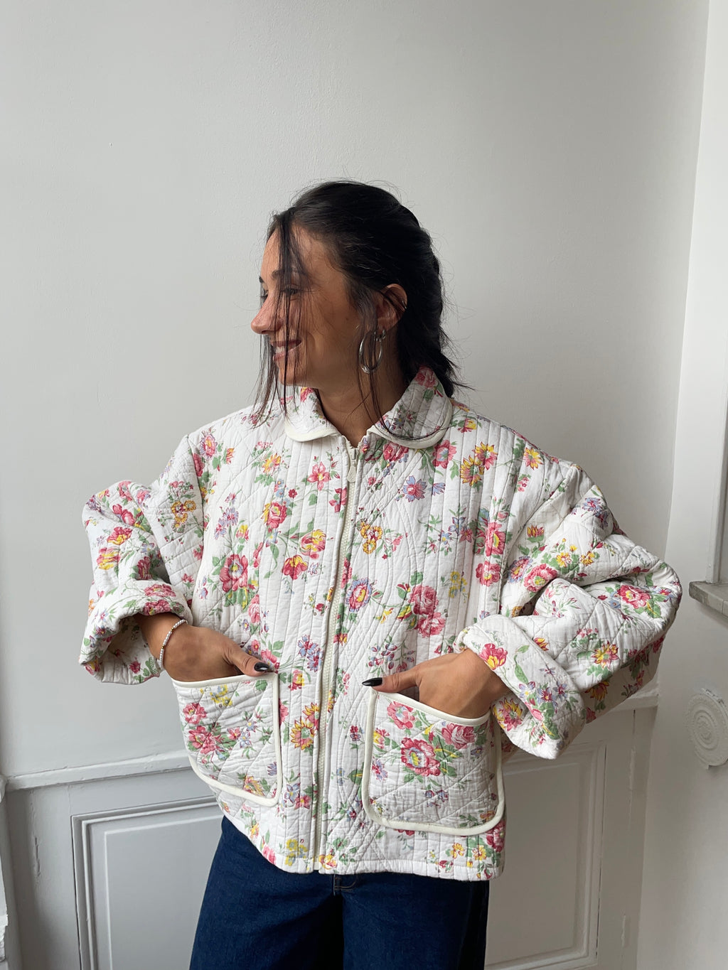 Veste upcyclée matelassée à fleurs