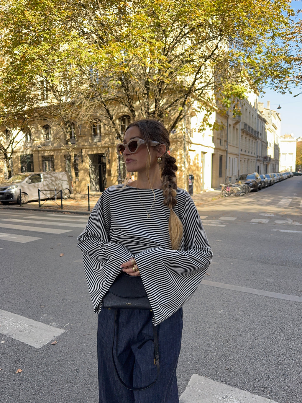 Top jersey à rayures blanches et noires