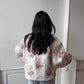Veste upcyclée matelassée blanche à fleurs