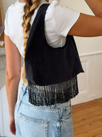 Sac upcyclé denim noir et perles