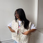Veste sans manches upcyclée écru à fleurs
