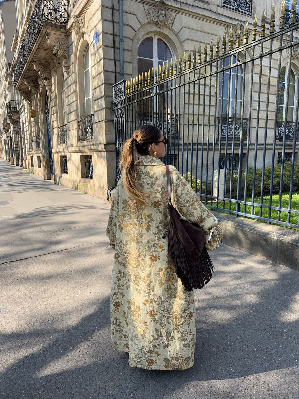 Manteau long upcyclé à motifs vintage