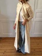 Veste longue upcyclée satinée crème et franges