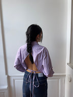 Chemise upcyclée dos nu vichy violet