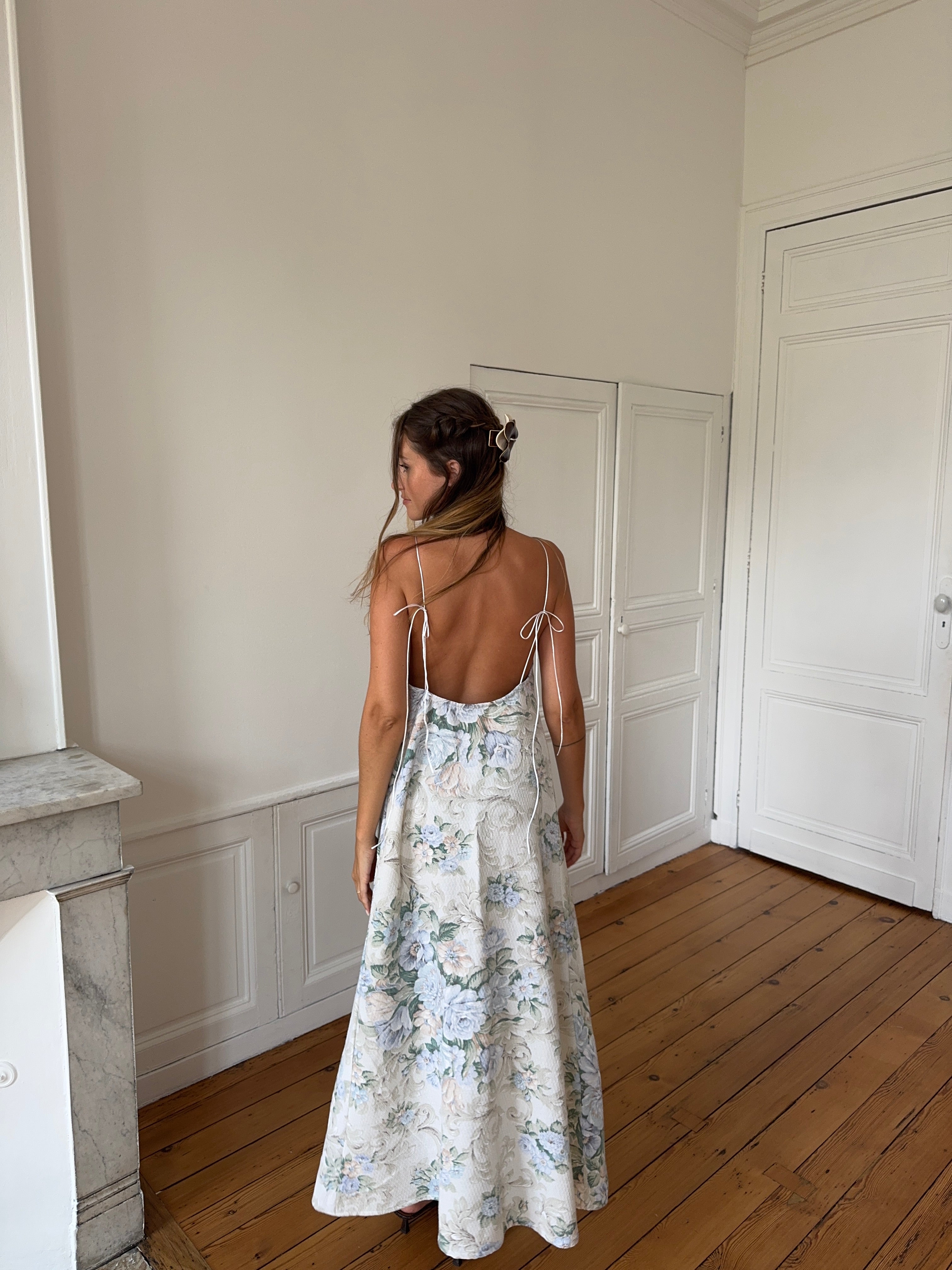 Robe dos nu longue upcyclée à fleurs