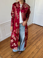 Veste longue upcyclée satinée rouge - M