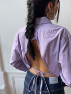 Chemise upcyclée dos nu vichy violet