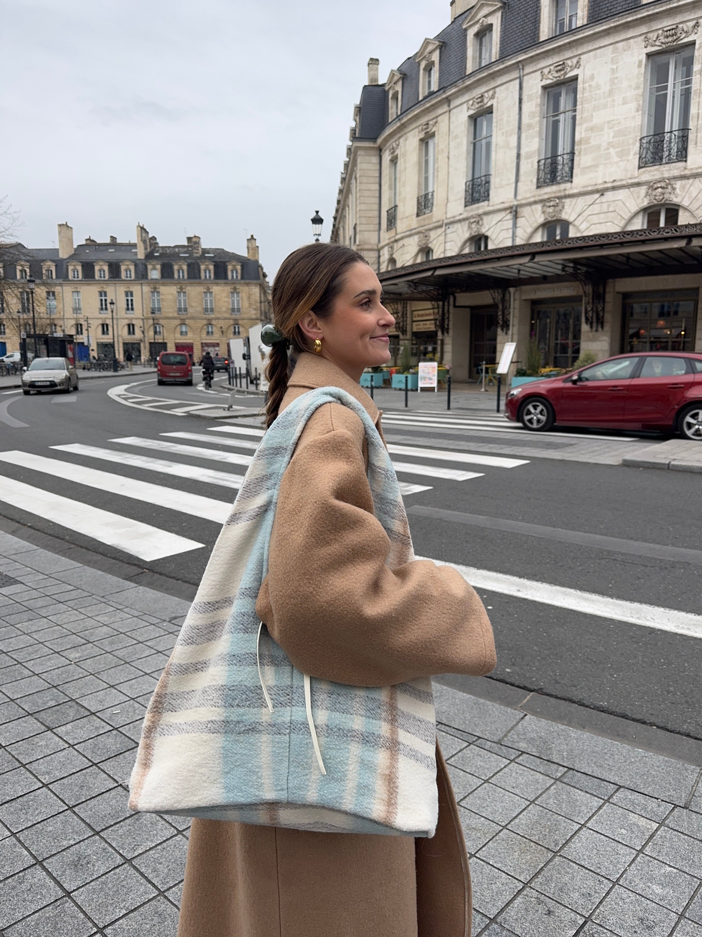Sac upcyclé laine à carreaux vintage - grand