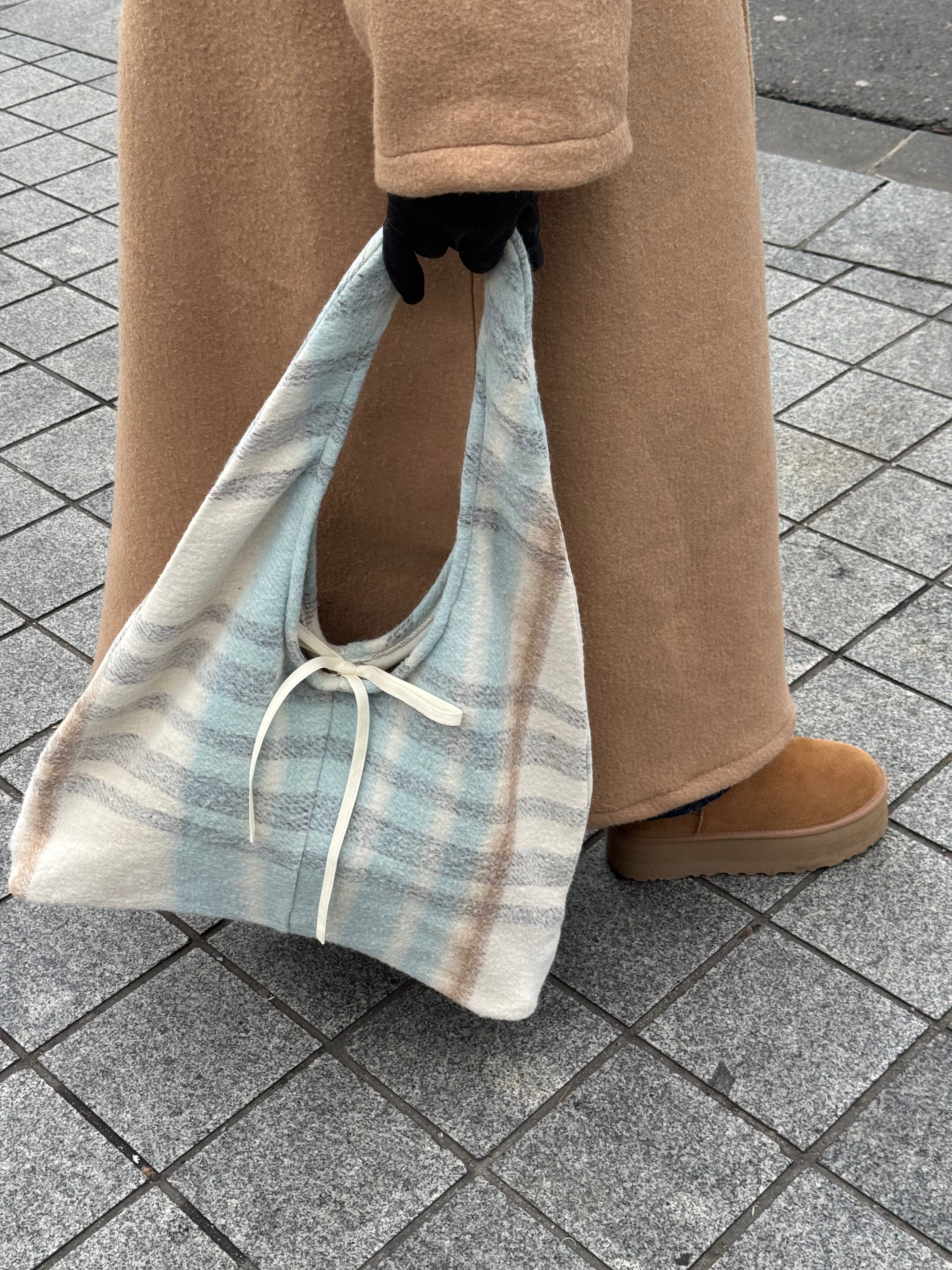 Sac upcyclé laine à carreaux vintage - grand