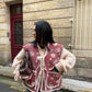 Veste sans manches upcyclée matelassée bordeaux fleurie