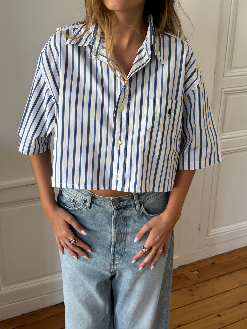 Chemisette upcyclée dos nu rayée - S/M