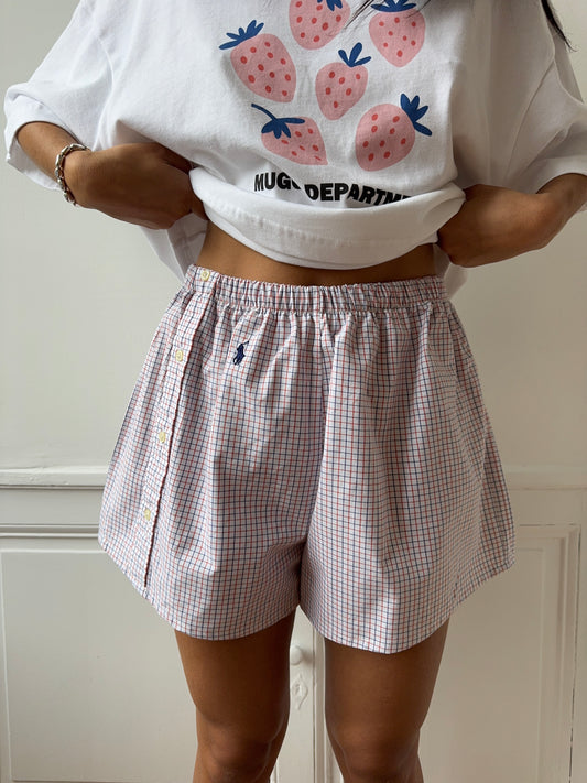 Caleçon short upcyclé blanc à carreaux