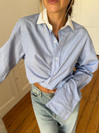 Chemise upcyclée dos nu bleu chiné - S/M