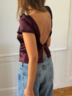 Gold satin upcycled backless top - XS