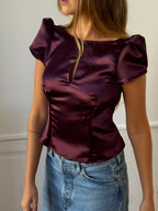 Gold satin upcycled backless top - XS