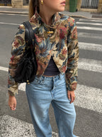 Veste courte upcyclée à motifs vintage
