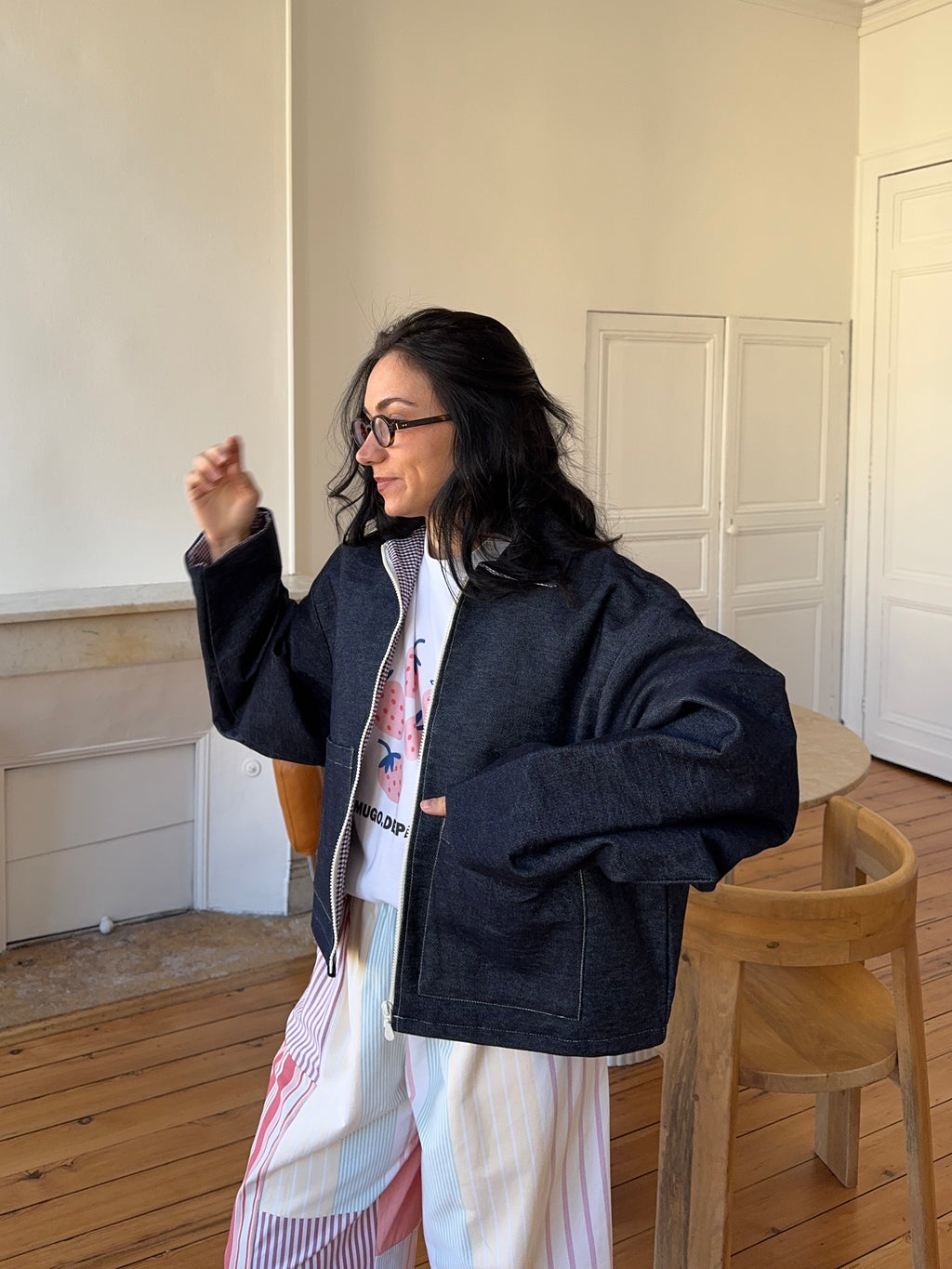 Veste denim poches plaquées