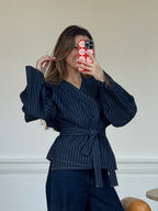 Kimono denim marine à rayures