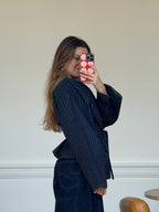 Kimono denim marine à rayures