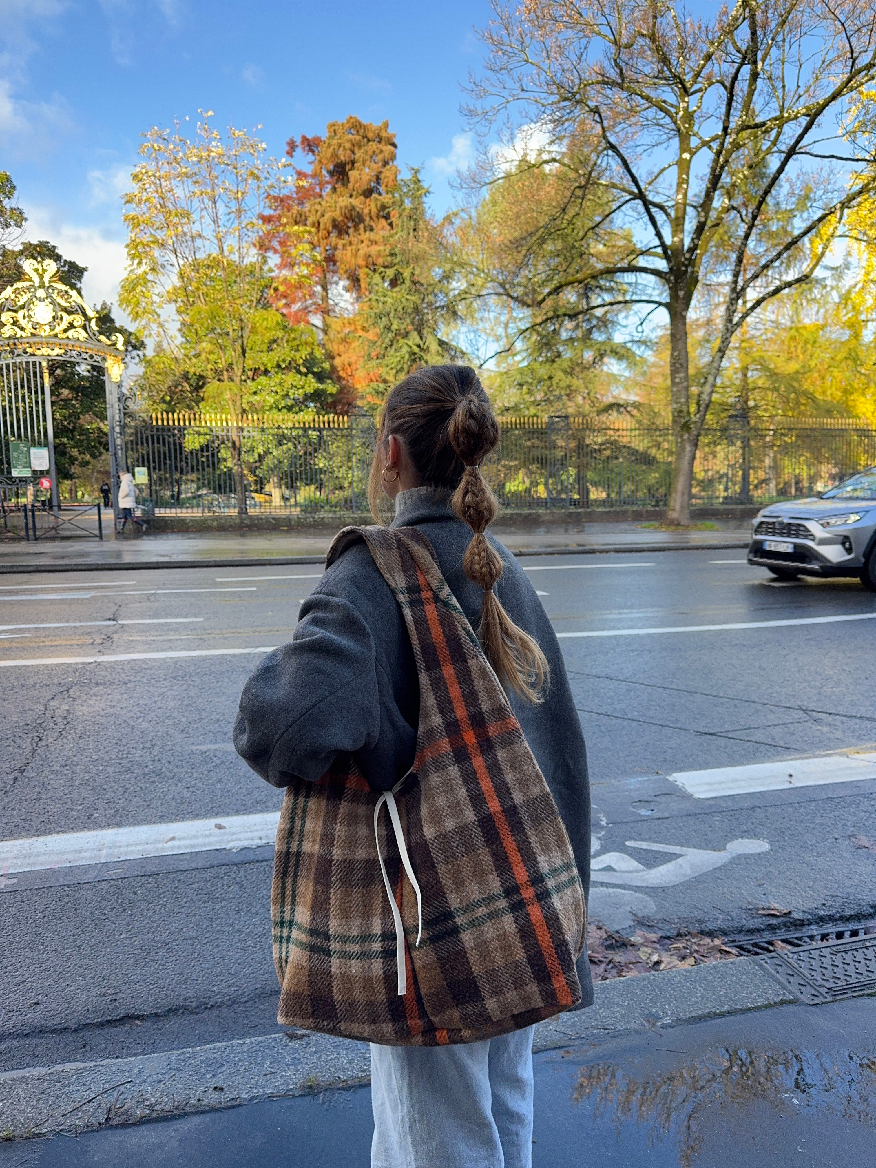 Sac upcyclé laine à carreaux vintage
