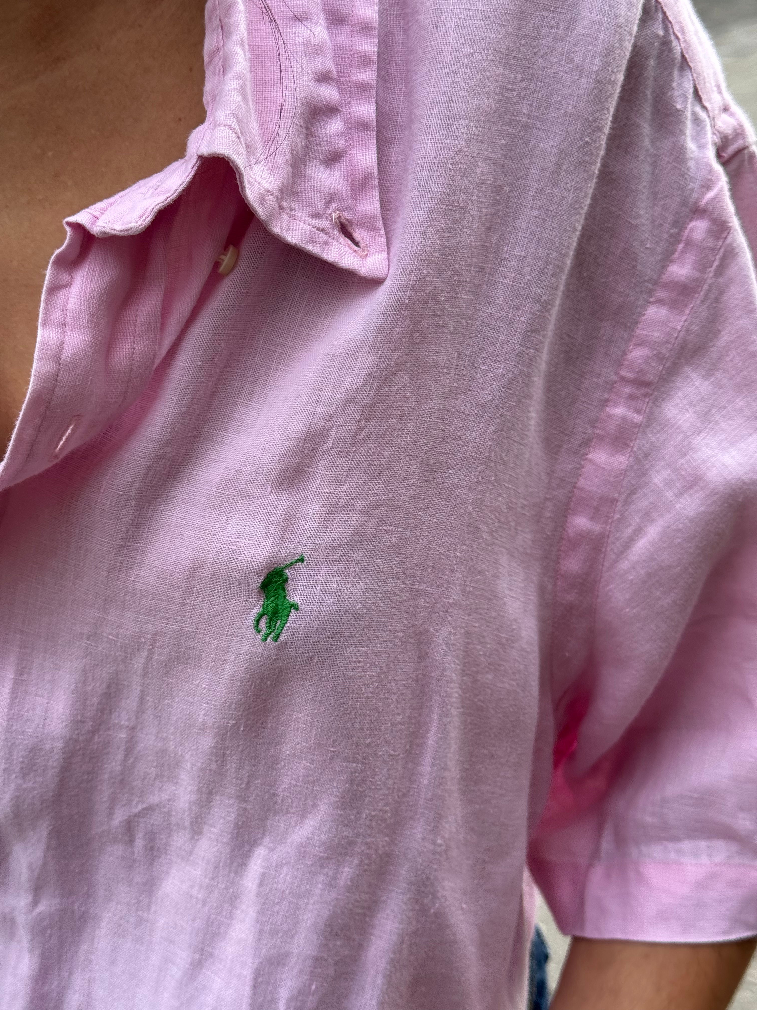 Chemisette upcyclée dos nu lin rose