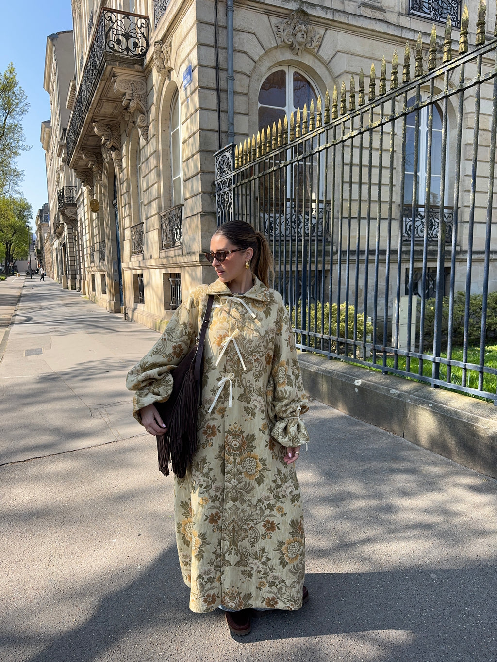 Manteau long upcyclé à motifs vintage